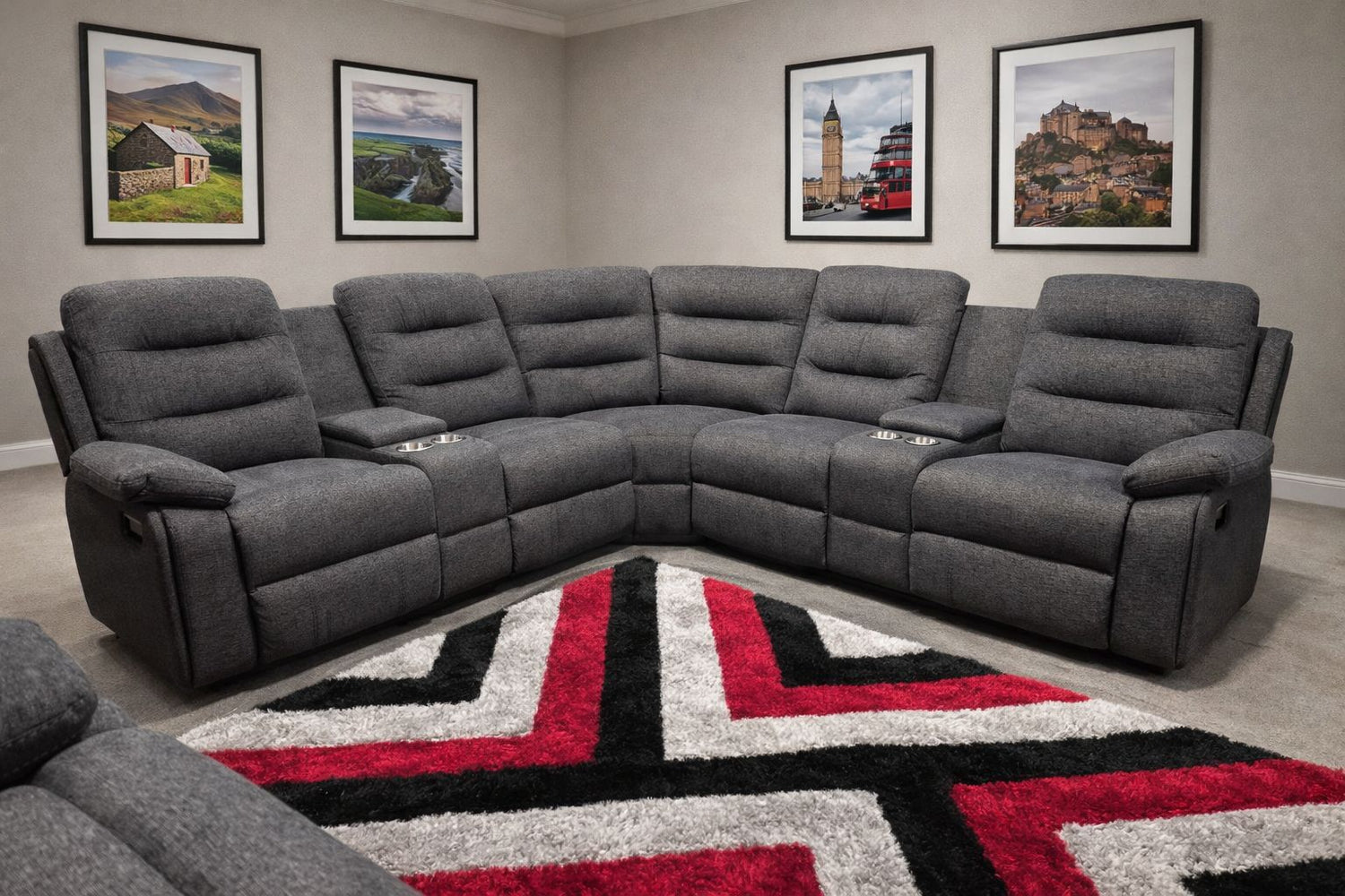 New Valencia Charcoal Grey Fabric Corner Recliner