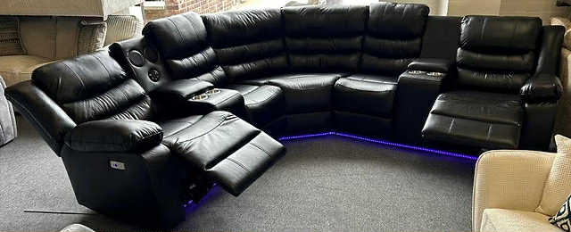Sylvia Black Leather Electric Recliner Corner Sofa