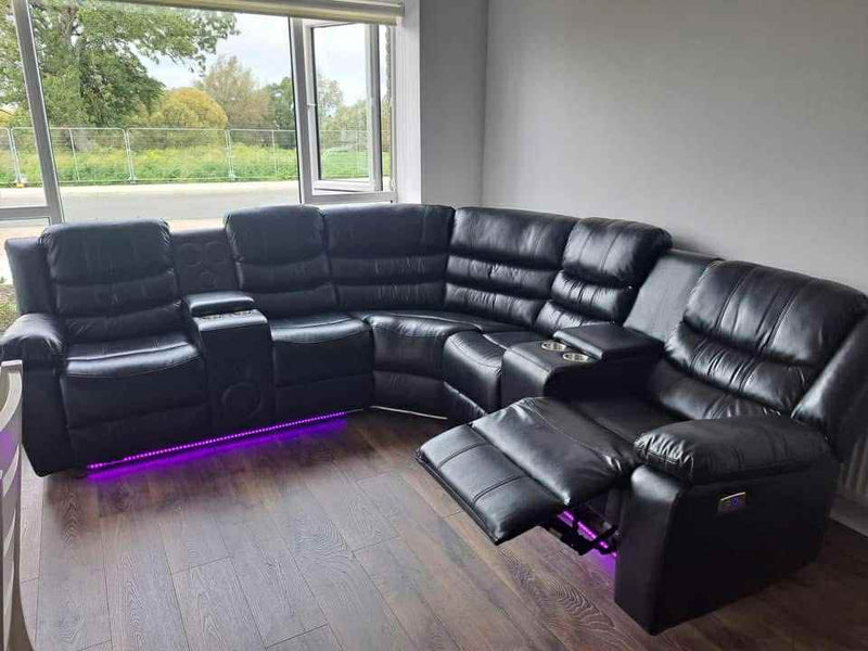 Sylvia Black Leather Electric Recliner Corner Sofa