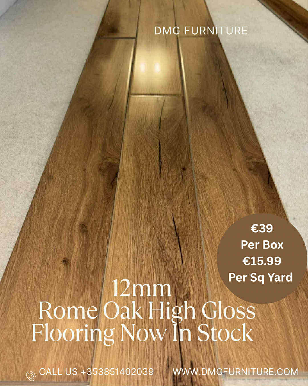 12mm Rome Oak High Gloss Flooring – DMG Furniture