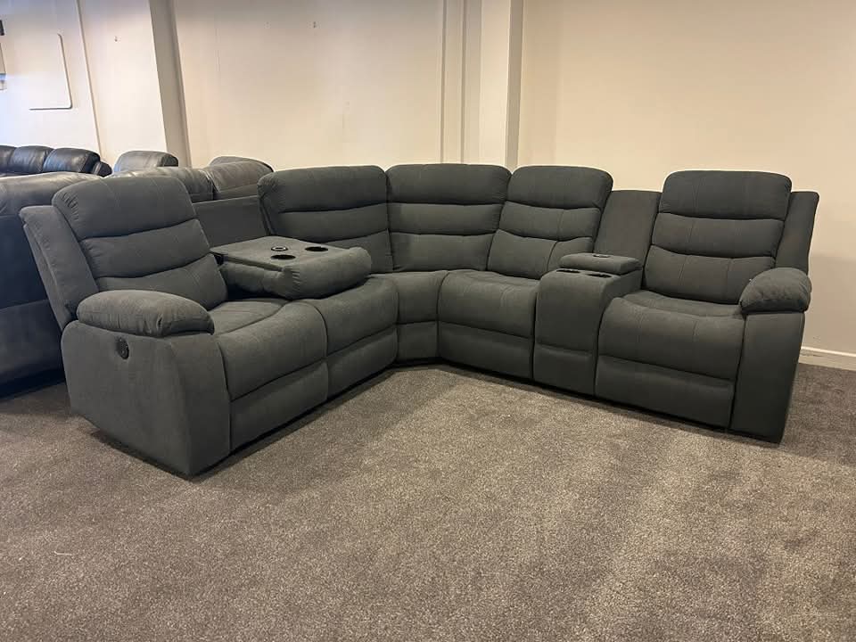 Vancouver Grey Fabric Electric Corner Recliner