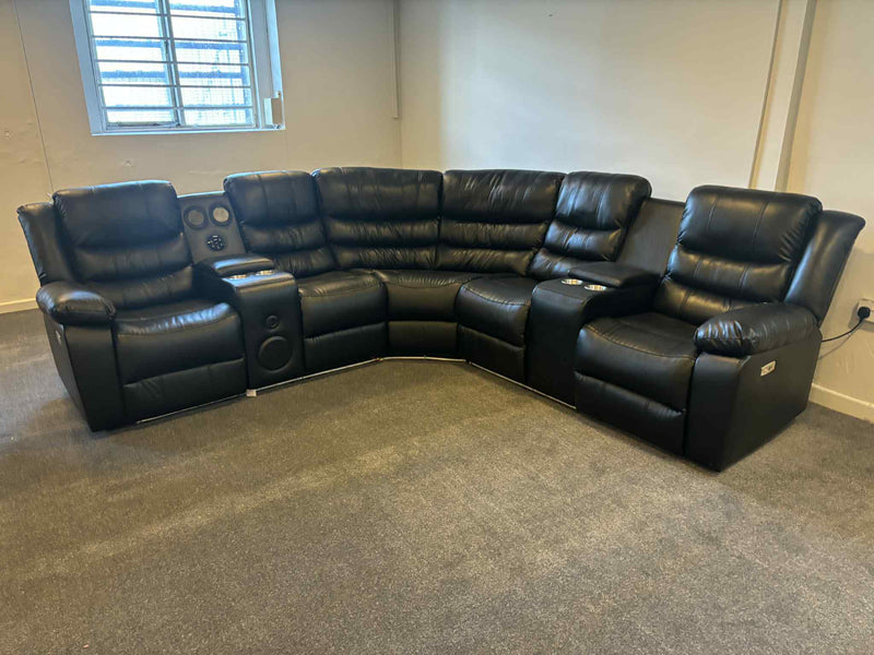 Sylvia Black Leather Electric Recliner Corner Sofa