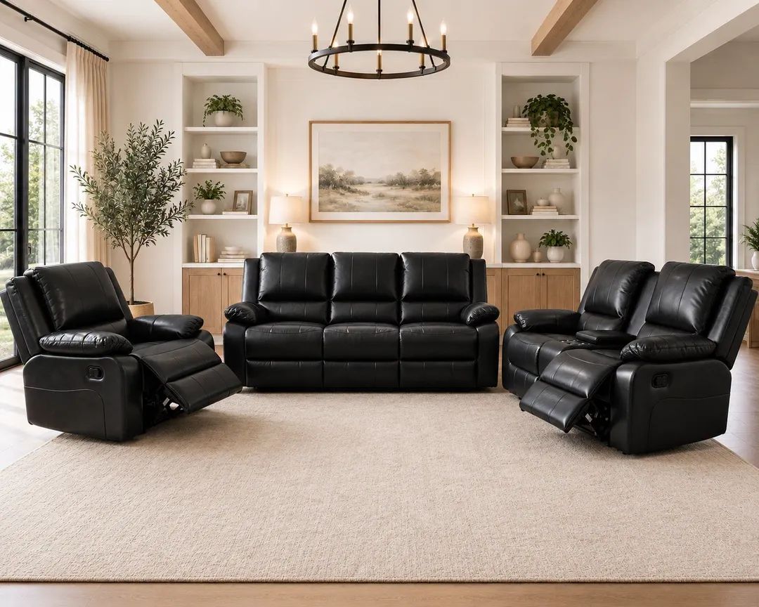 Black Titan Leather Recliner Sofa Range