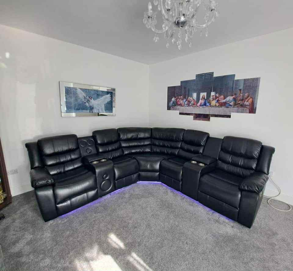 Sylvia Black Leather Electric Recliner Corner Sofa