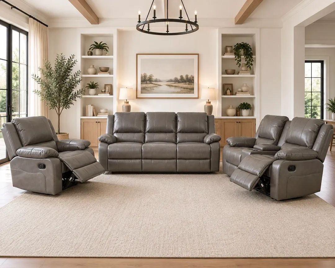 Grey Titan Leather Recliner Sofa Range