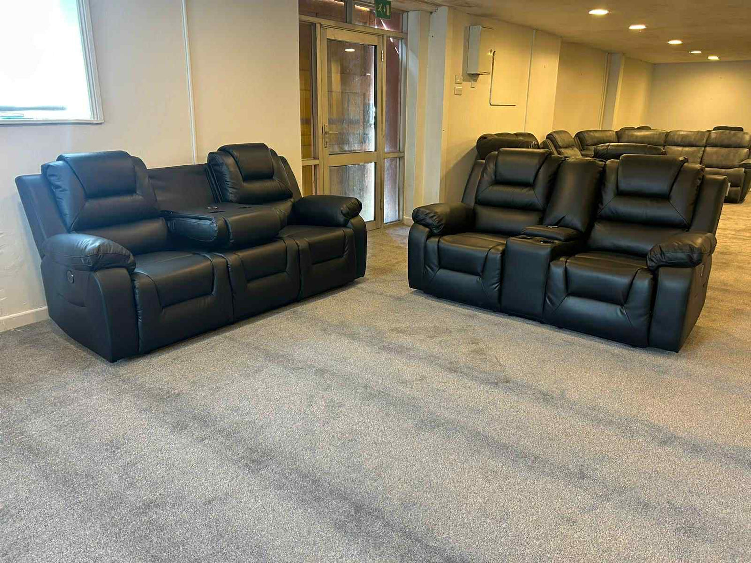 3+2 Black Leather Vancouver Electric Recliner Sofa