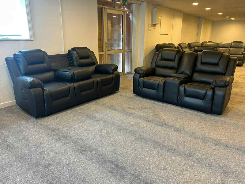 3+2 Black Leather Vancouver Electric Recliner Sofa