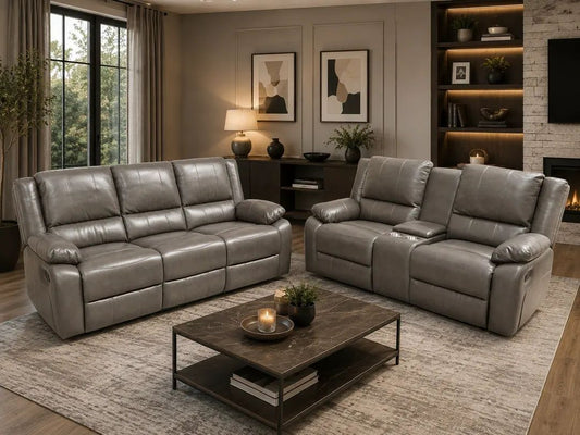 Grey Titan Leather Recliner Sofa Range
