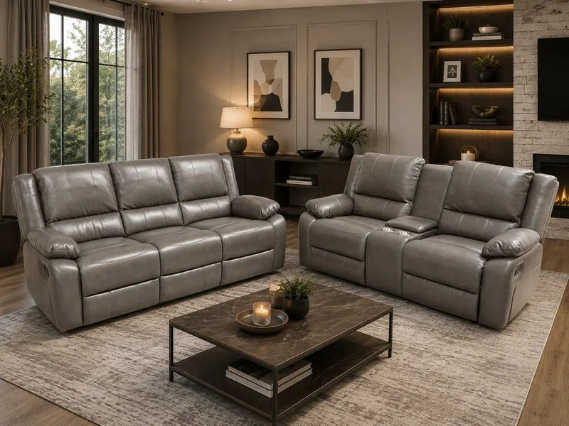Grey Titan Leather Recliner Sofa Range