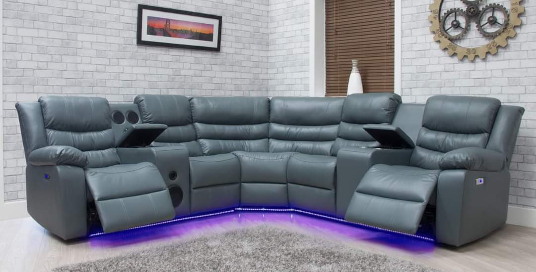 Vegas Grey Leather Electric Corner Sofa
