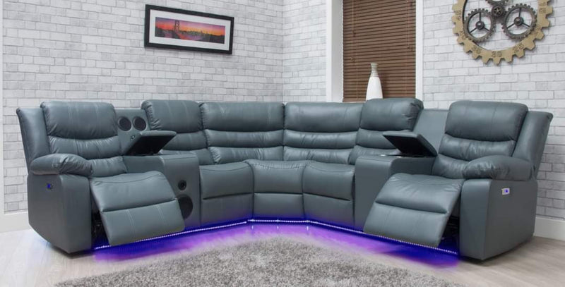 Vegas Grey Leather Electric Corner Sofa